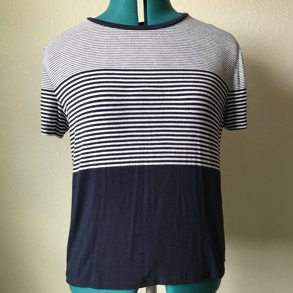Abercrombie & Fitch Navy Blue White Stripe T Shirt